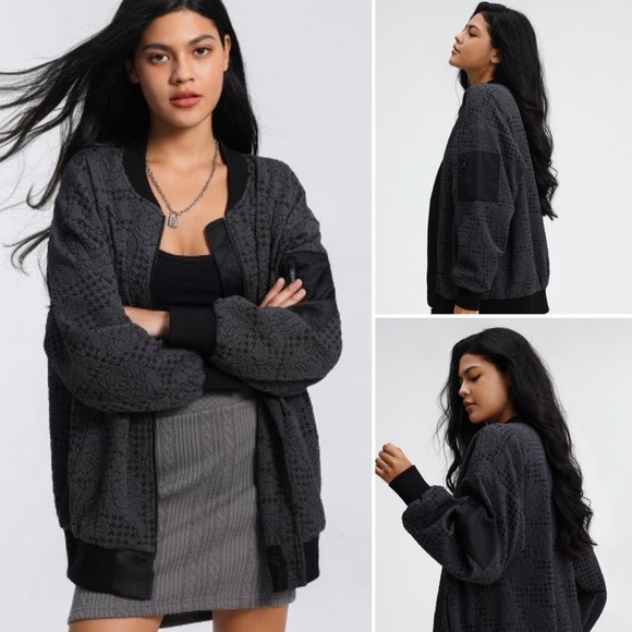 Rose Patterned Jacquard-Knit Bomber Jacket - Wild Fable - Picture 2 of 7